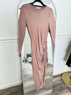 Boohoo Dusty Rose Long Sleeve Ruched Side Maxi Dress
